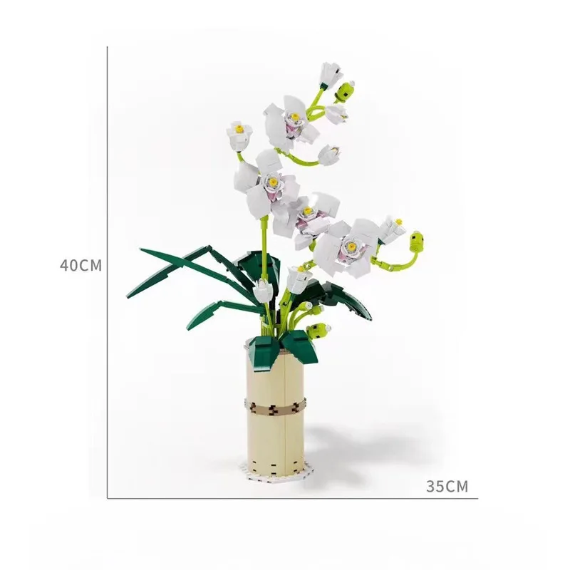 

Colorful Phalaenopsis Vase Flowers Bouquets Plants Building Blocks Potted Blossom Ornaments Decoration Model Bricks Diy Kid Toys
