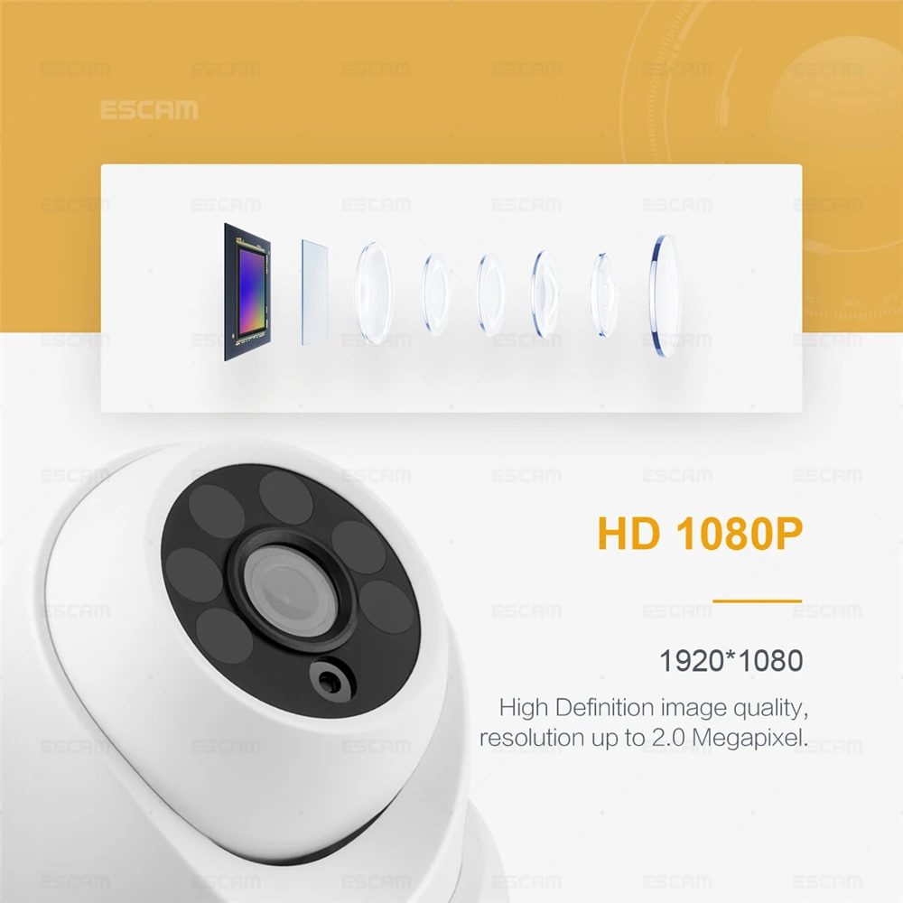 ESCAM QH001 ONVIF H.265 1080P P2P ИК купольная IP камера с функцией интеллектуального анализа