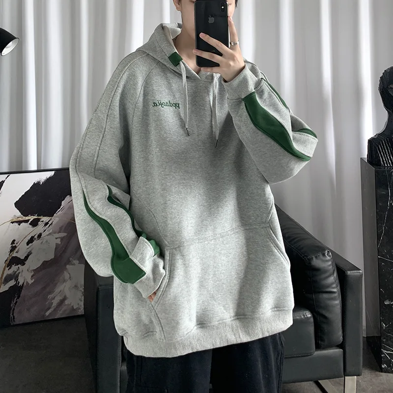 

Свитшот мужской однотонный, брендовый уличный Топ в стиле хип-хоп, повседневные Худи оверсайз с длинным рукавом и спущенными плечами, Осень-...