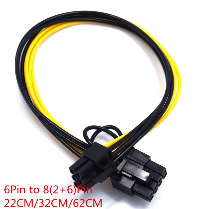 22/32/62CM 6Pin to PCIe 8Pin (6+2) PCI-e 8pin Male to 6pin Female Adapter Power Converter Cable 18AWG PCI Express powered cable