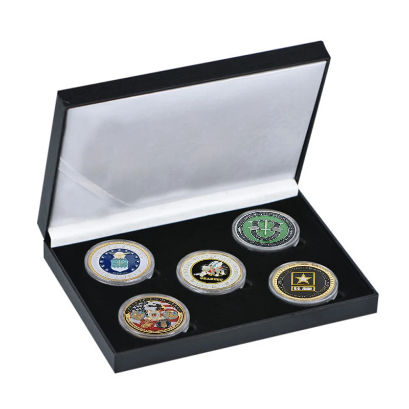5pcs coins with box WR США армейские монеты коллекционные рейнджеры ведущий путь Позолоченные копии монет американская монета Реплика подарки, сувениры на день рождения - Цвет: 5pcs coins with box