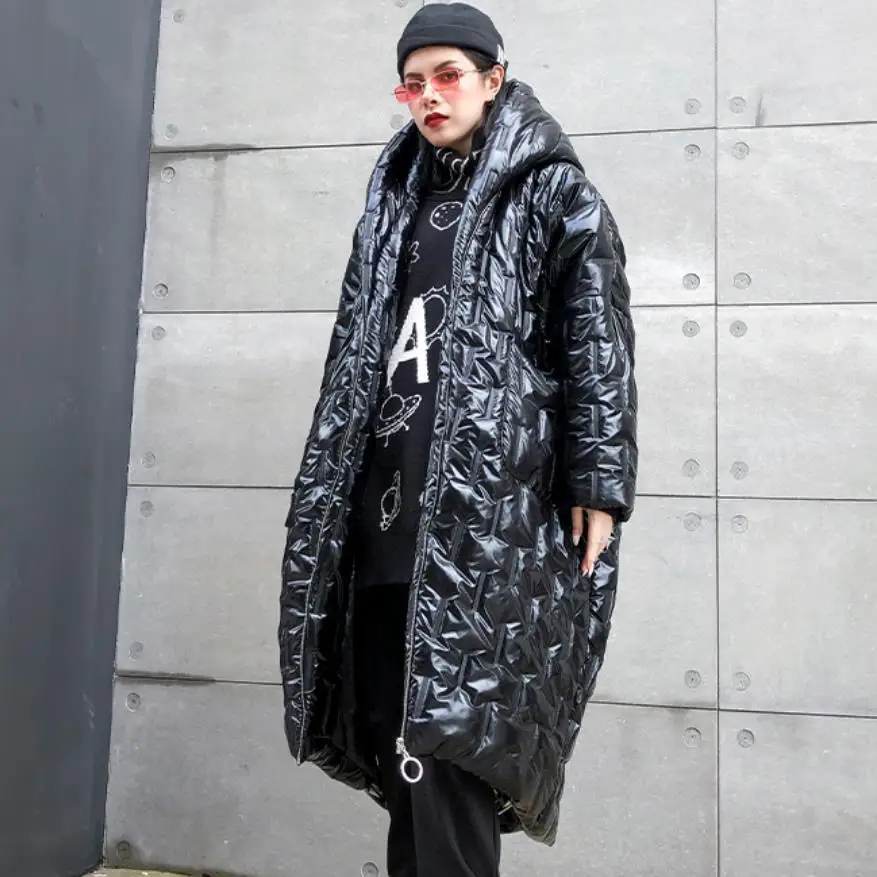 Зимний уличный стиль серебро фабричные блестящие плотное теплое пальто из