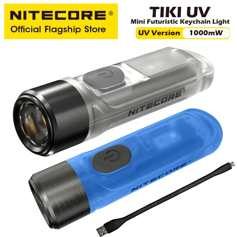 NITECORE TIKI UV Mini Keychain Light EDC 1000mw UV Light White Warning Flashing USB Rechargeable LED Flashlight With Battery