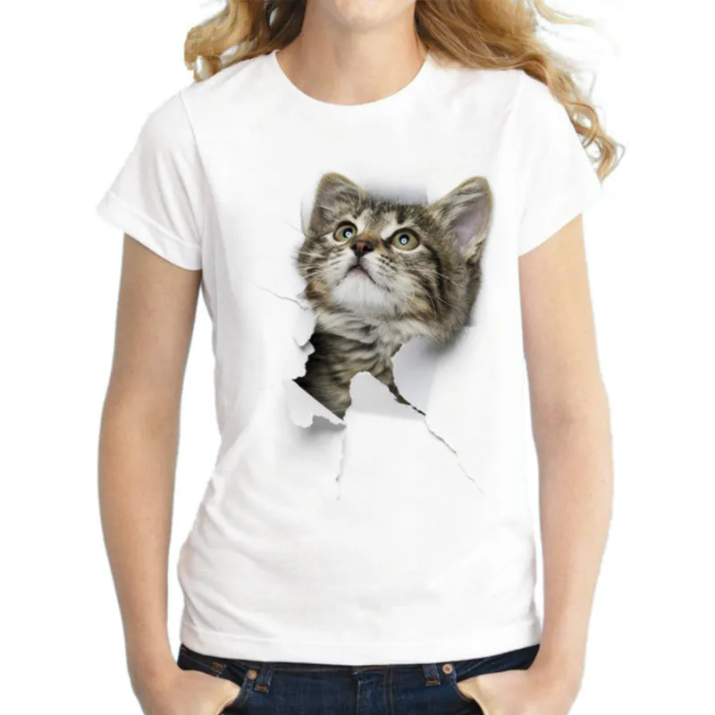 

2021 3D Cat Print Harajuku T-shirt Women Summer Casual Short Sleeve O-Neck T-Shirt Cheap Clothes China Fashion Women