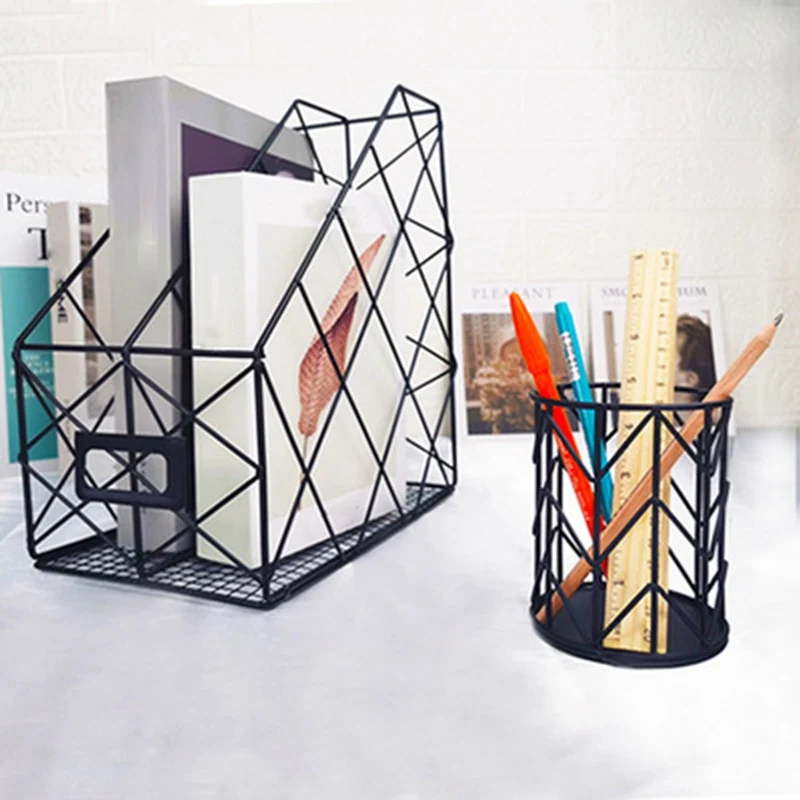 

Nordic Iron File Storage Rack Home Office Desktop Book Magazine Finishing White Black Table Accessories Organizer