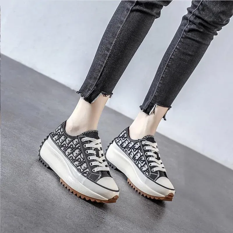 

High Top Canvas Women's Shoes 2021New Spring and Autumn Classic Black Thick Soled Casual Shoes Breathable High-Rise Sports Shoes