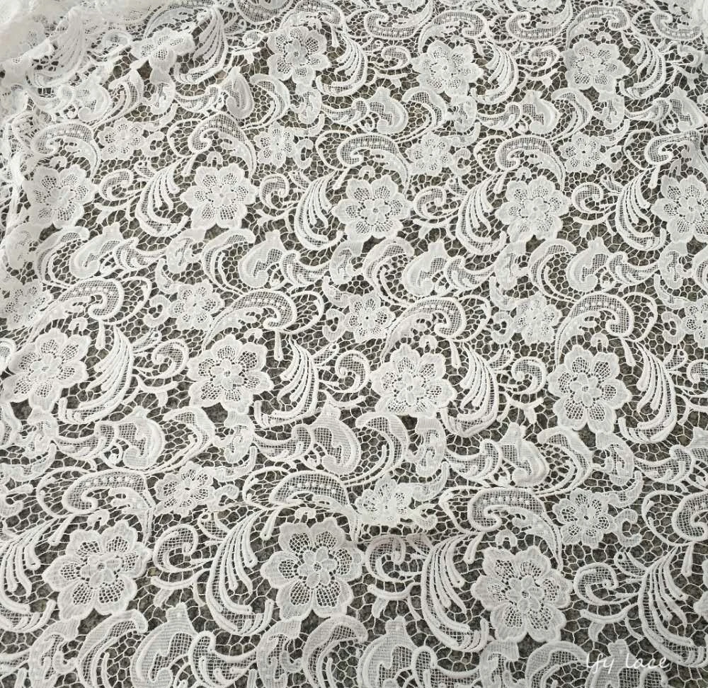 Изысканная гипюровая ткань вышивальный шнур кружева белого цвета для шитья