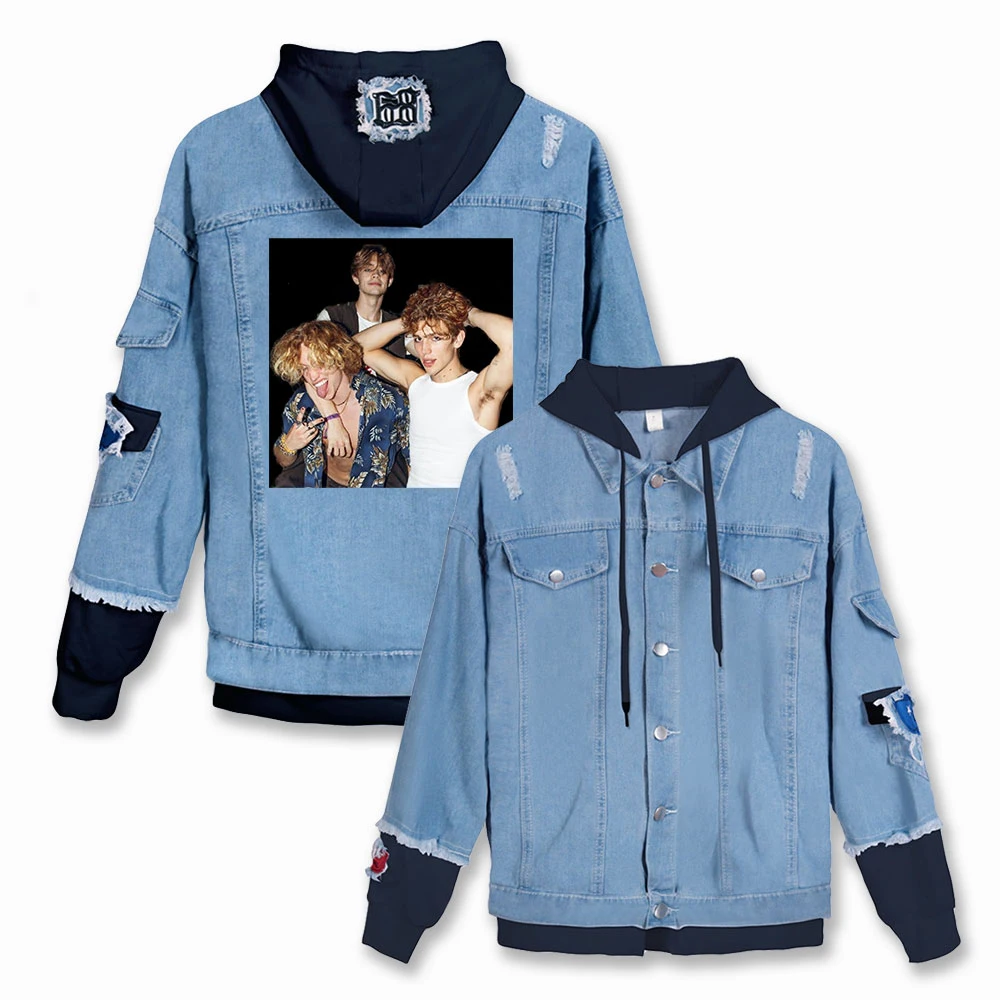 

Personality New Holiday Men/Women Street Clothes Denim Kawaii Hooded Denim Jacket Popular Vinnie Hacker Print Streetwear Clothes