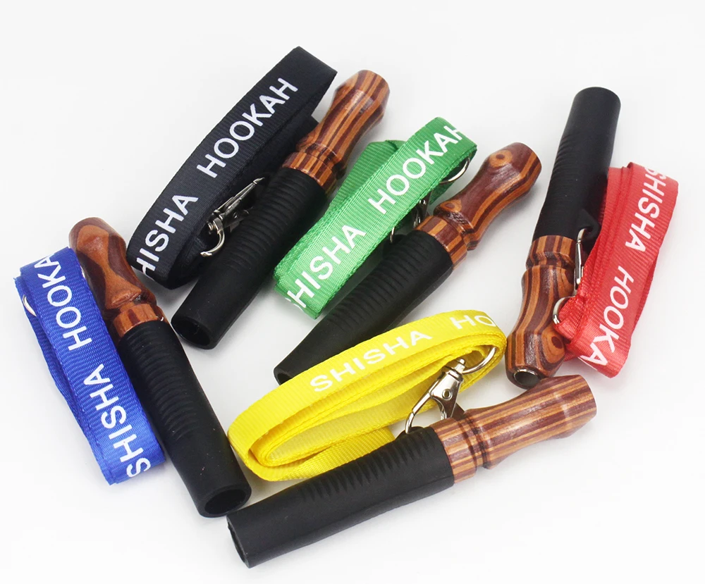 

10PCS Reusable Hookah Mouthpiece with Hang Rope Strap Shisha Mouth Tips Silicon Wooden Chicha Narguile Water Pipe Mouthpieces