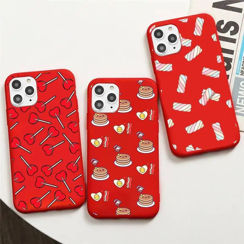 cake Pizza French fries food pattern Phone Case Candy Color for iPhone 6 7 8 11 12 s mini pro X XS XR MAX Plus