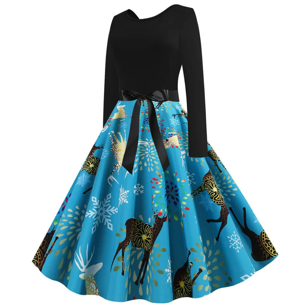 JAYCOSIN винтажное платье А-силуэта Женское зимнее рождественское миди с круглым