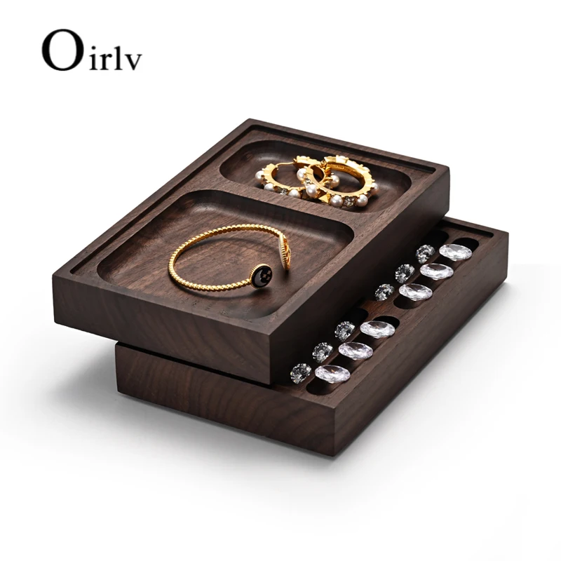 Oirlv Newly Walnut Multi-function Jewelry Display Tray for Bangle Ring Diamond 18*11.2*2.8cm Jewelry Organizer Trays Customized
