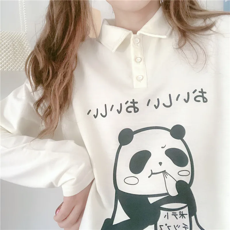 

2020 Autumn New Japanese College Style Cute Panda Printing Long-Sleeved Pullover Hoody Women's Jacket women hoodies