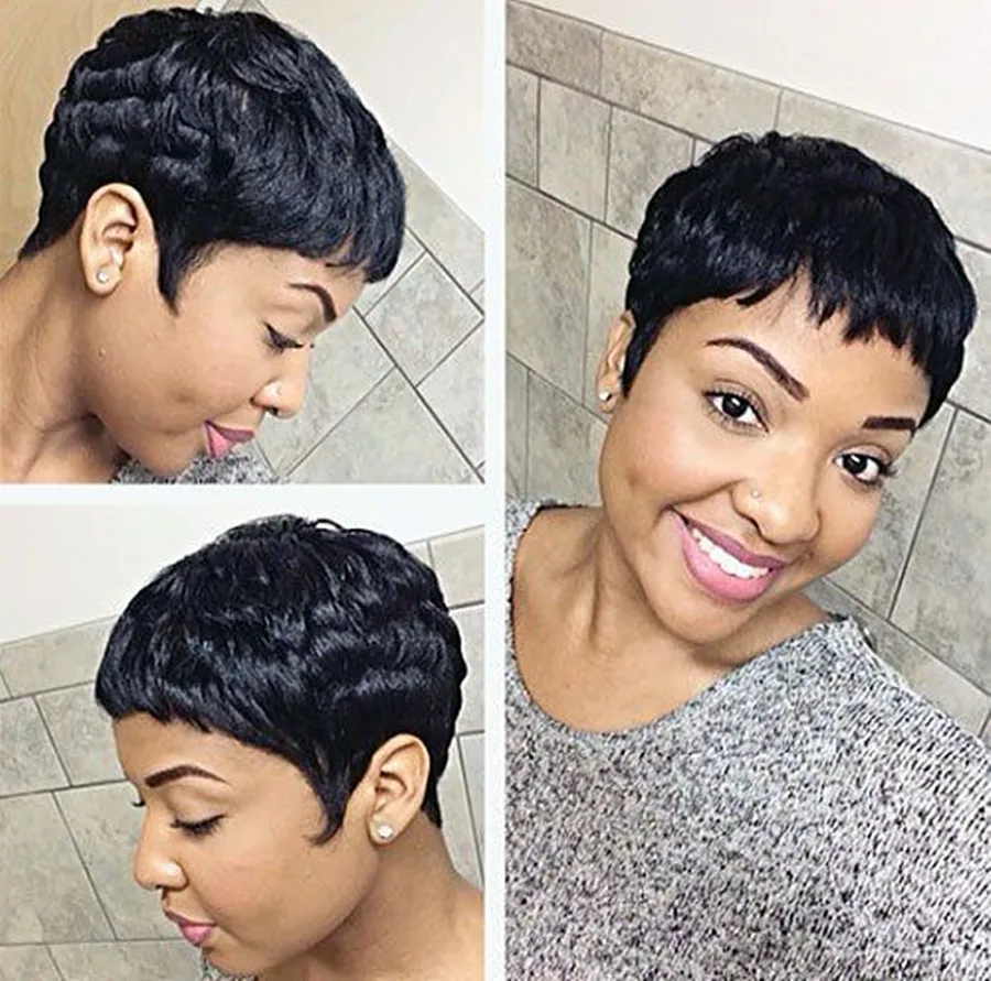 

Short Pixie Cut Straight Hair Wig Peruvian Remy Human Hair Wigs For Black Women 150% Glueless Machine Made Wig Free Shipping