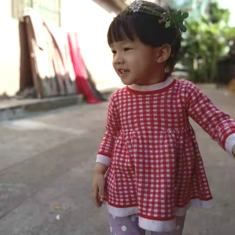 

New Baby Girls Winter Plaid Sweater Dresses Clothes Toddler Infant Christmas Knitted Dress Children Kids Autumn Spring Clothing