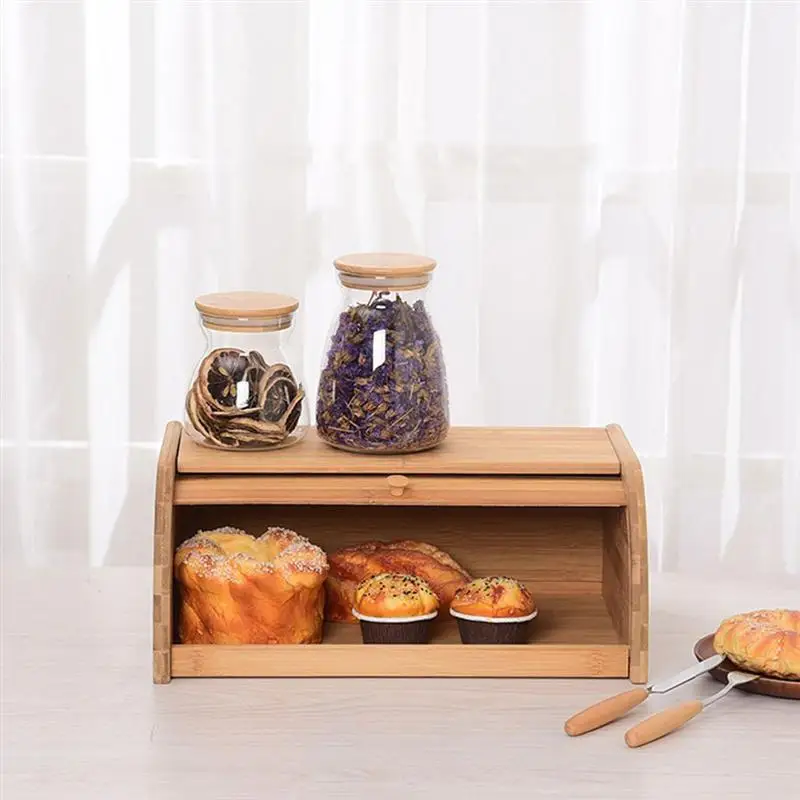 

Storage Box Bamboo Bread Box Bins With Cutting Board Double Layers Food Containers Big Drawer Kitchen Organizer Home Accessories