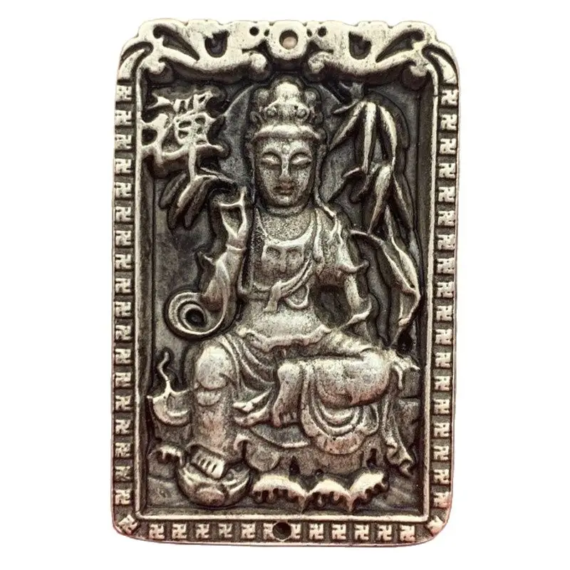 

Chinese Tibetan silver collection hand-carved Guanyin brand pendant 1