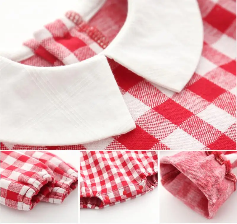 

Baby Girls Plaid Romper Korea One Piece Long Sleeve Princess Jumpsuit Infant Newborn Birthday Party Clothes with Hat