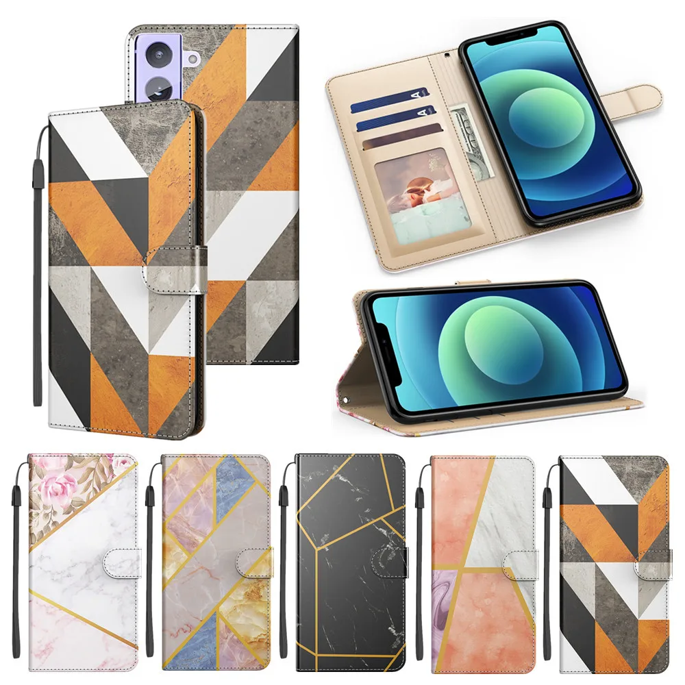 

Geometric Marble Case for Samsung Galaxy S21 FE S20 Ultra S 21 Plus Flip Leather Wallet Full Cover Protection Card Phone Fundas