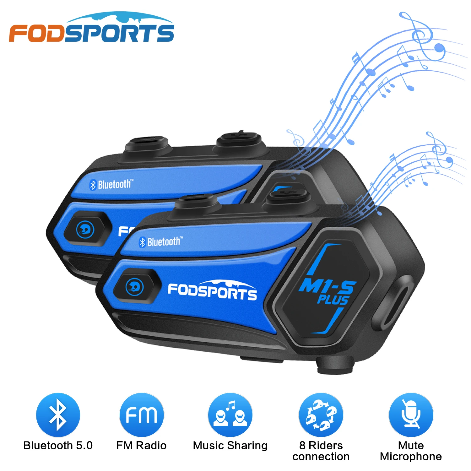 

Переговорное устройство Fodsports M1-S Plus для мотоциклетного шлема, 2000 м, 900 мА · ч