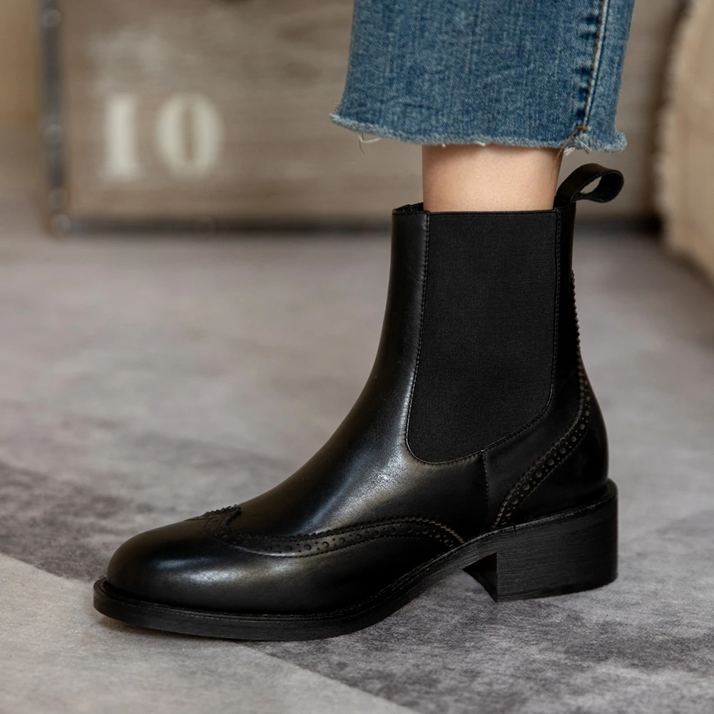 

Sarairis 2020 New Arrivals Chunky Heels Ankle Boots Ladies Genuine Cow Leather Slip On Sale Hot Ankle Boots Woman Shoes