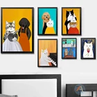 Картина масляная с мультяшным котом и собакой, настенная роспись