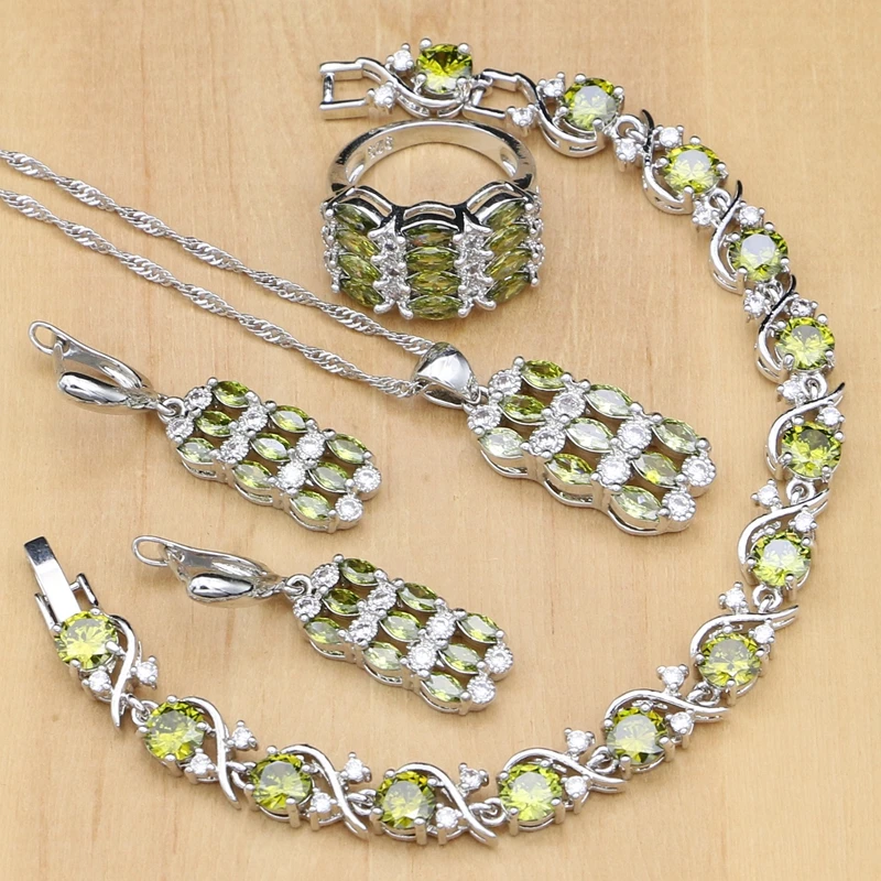 

Женский комплект украшений из серебра 925 пробы, серьги/кулон/кольца/браслет/ожерелье