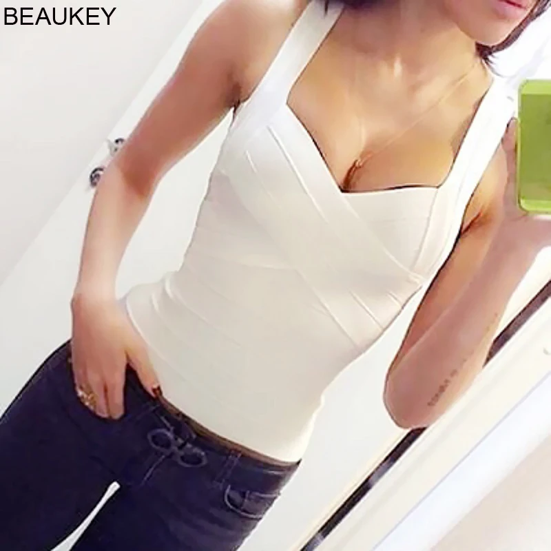 BEAUKEY 2019 SexyTop для женщин белая повязка жилет размера плюс XL Оптовая Продажа черный