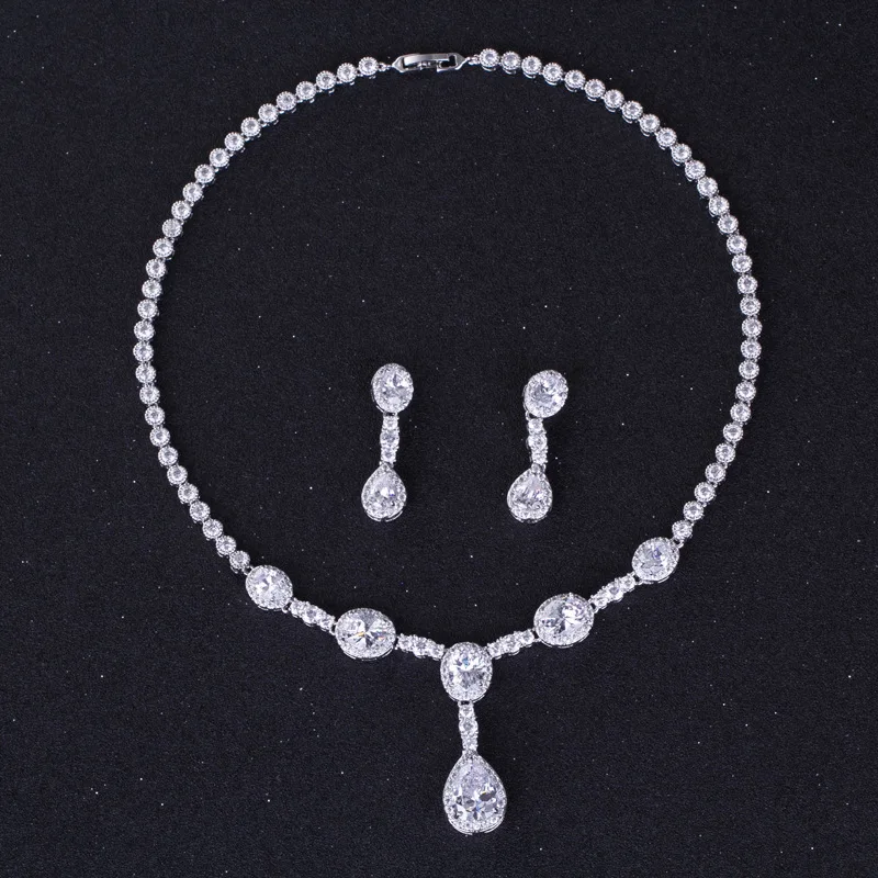 OL Стиль Модные Свадебные Ювелирные наборы для женщин Кристалл Циркон Белое