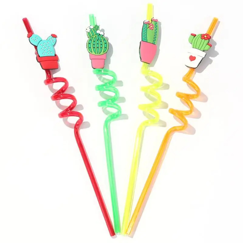 

4pcs/lot Prickly Pear Shape Straws Cocktail Juice Drinking Straw Reusable Silicone Long Straw Hawaii Beach Party Decor Drinkware