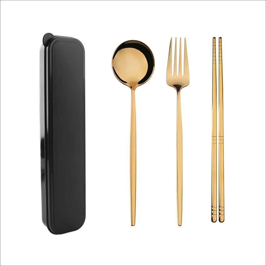 

3PCS Western Dinnerware Portable Printed Stainless Steel Spoon Fork Steak Dinnerware Set with Box Household cutlery set