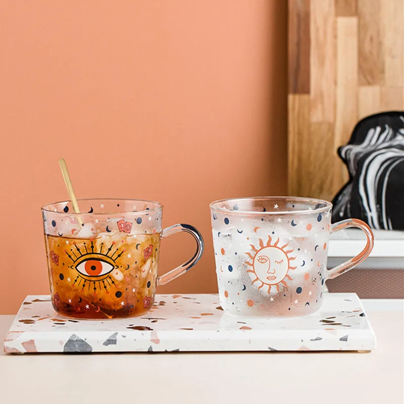 500ml Creative Sun Eye Pattern Glass Cup With Handle Funny Scale Breakfast Mlik Coffe Mug Juice Tea Cups kawaii Drinkware | Дом и сад