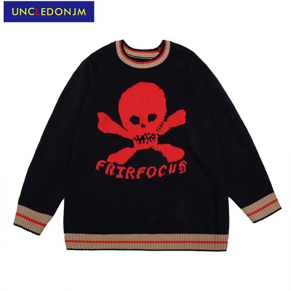 

Винтажный свитер UNCLEDONJM с черепом, уличная одежда в стиле Харадзюку, свитер большого размера, корейская мода, Мужской Повседневный пуловер д...