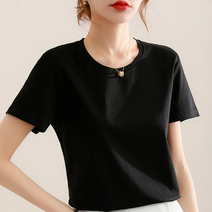 

T-shirt cotton short-sleeved t-shirt female new style women's summer pure cotton round neck short-sleeved slim fit gray