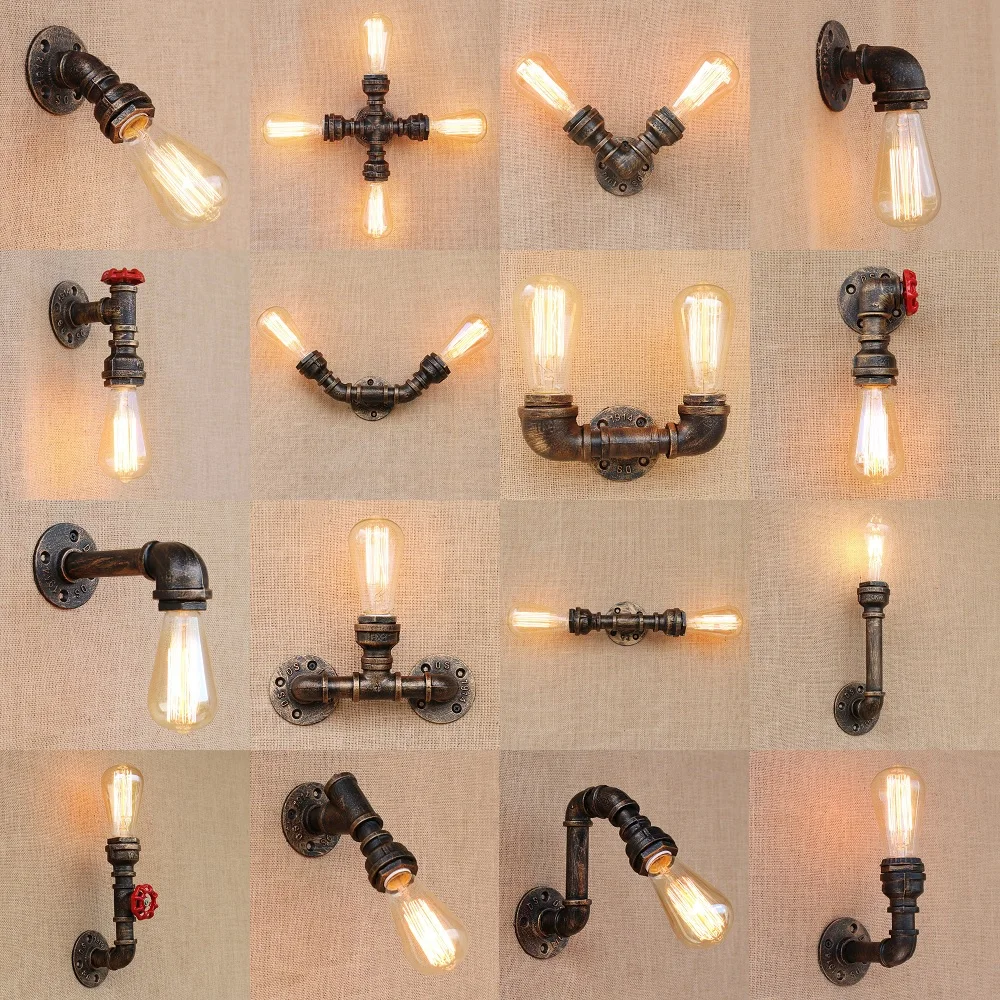 

Retro Industrial Style Wall Lamp Bar Creative Aisle Balcony Wrought Iron Wall Lamp Rust Water Pipe Light Aisle Wall Decoration