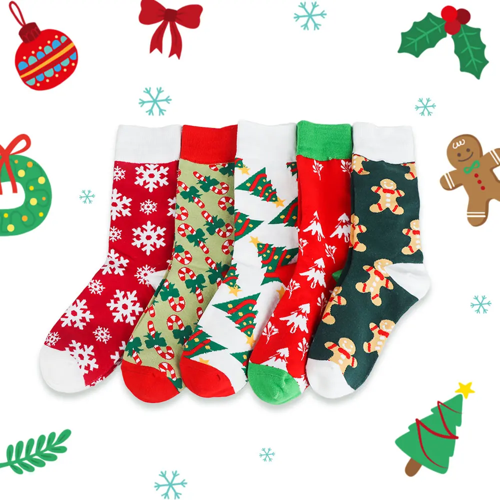 Хлопковые носки унисекс с мультяшным рисунком трубы узором в виде снежинок и