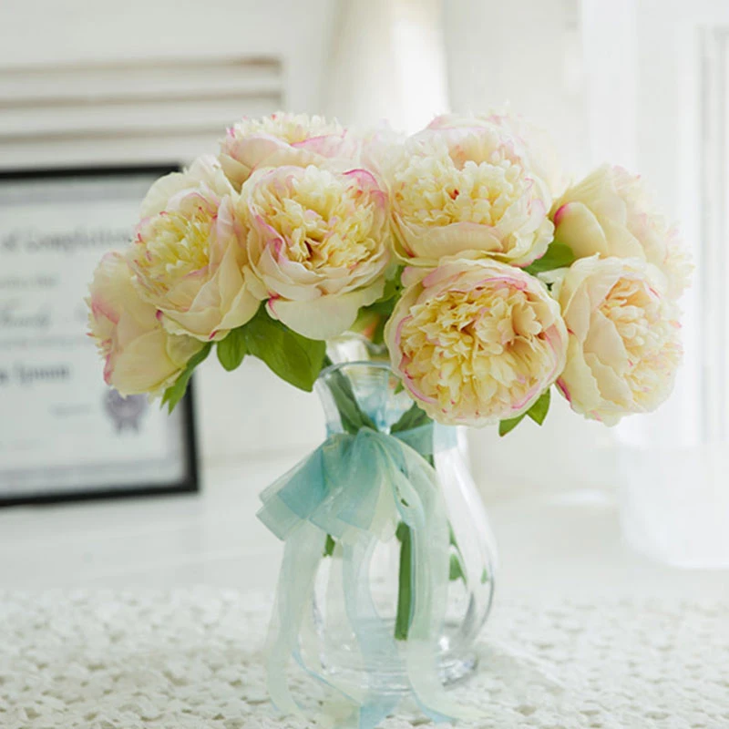 

5 Heads Elegant Rose Pink Peony Artificial Flowers Bouquet Fake Flower for Home Bride Wedding Decoration Marriage Decor