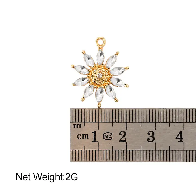 

10Pcs Transparent Crystal Cute Sunflower Charms Gold Color Metal Plant Jewelry Charm For Making Earrings Accessories Wholesale