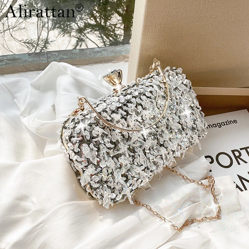 

Sequin Beaded Luxury Party Evening Clutch Bags For Women 2021 New Fashion Brand Ladies Chain Shoulder Bag Messenger Bag