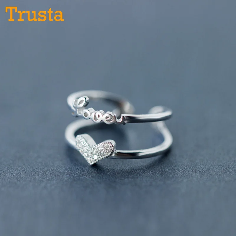 Trusta 925 пробы серебряные модные ювелирные изделия двойной слой любовь, сердце, кубический циркон кольцо Размер 5 6 7 Девочки Дети Рождественский подарок DS816
