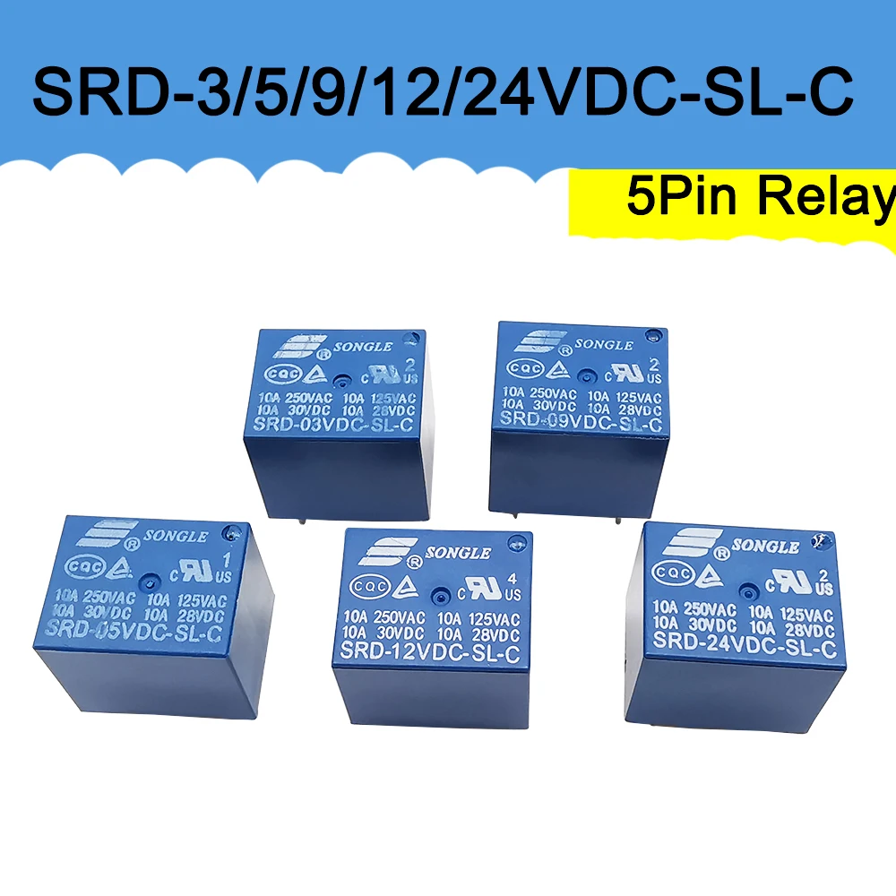1Pcs DC Power Relay SRD-03VDC-SL-C SRD-05VDC-SL-C SRD-09VDC-SL-C SRD-12VDC-SL-C SRD-24VDC-SL-C 5Pin DC Power Relay PCB Board