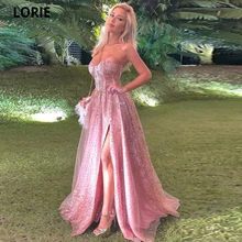 LORIE – robe de bal à col en cœur, longue tenue de soirée, en paillettes, rose vif, élégante, pour spectacle, célébrité, 2021  (1)