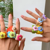 ins fashion cute colorful acrylic resin love flower ring transparent finger ring jewelry for women girls party jewelry gifts