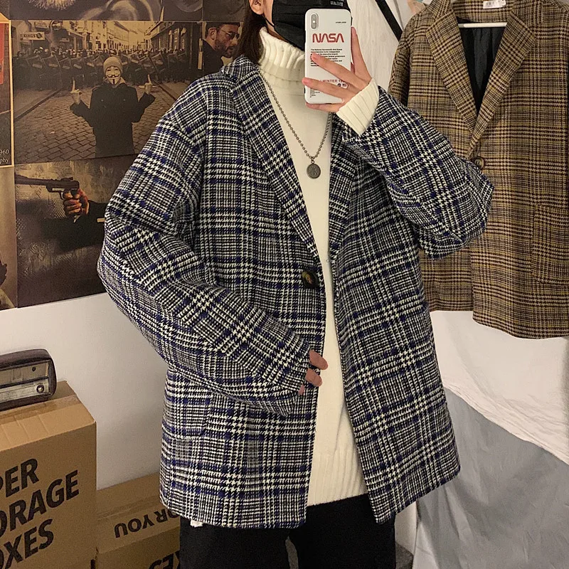 2019 мужские клетчатые куртки с принтом камвольная Шерстяная Смесь воротник