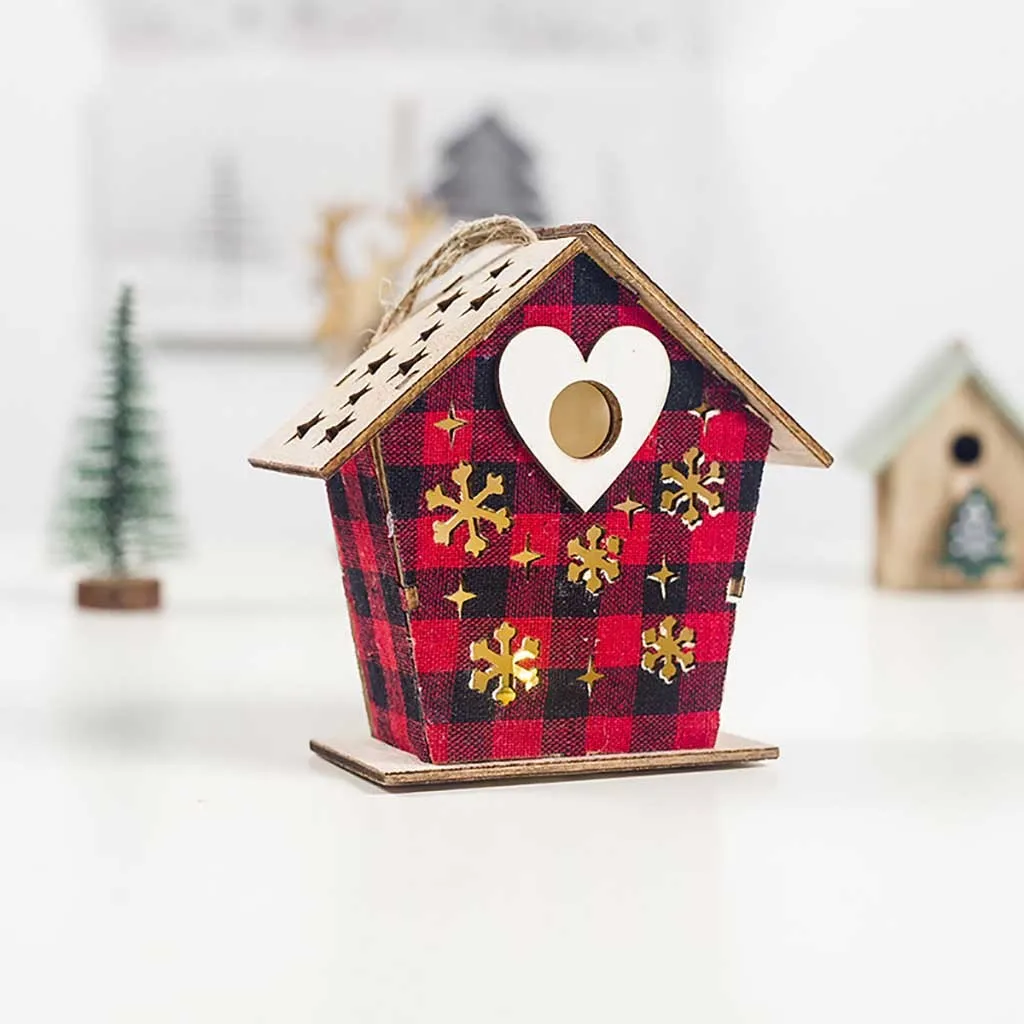 Светодиодный деревянный дом забавная Рождественская елка висячие украшения