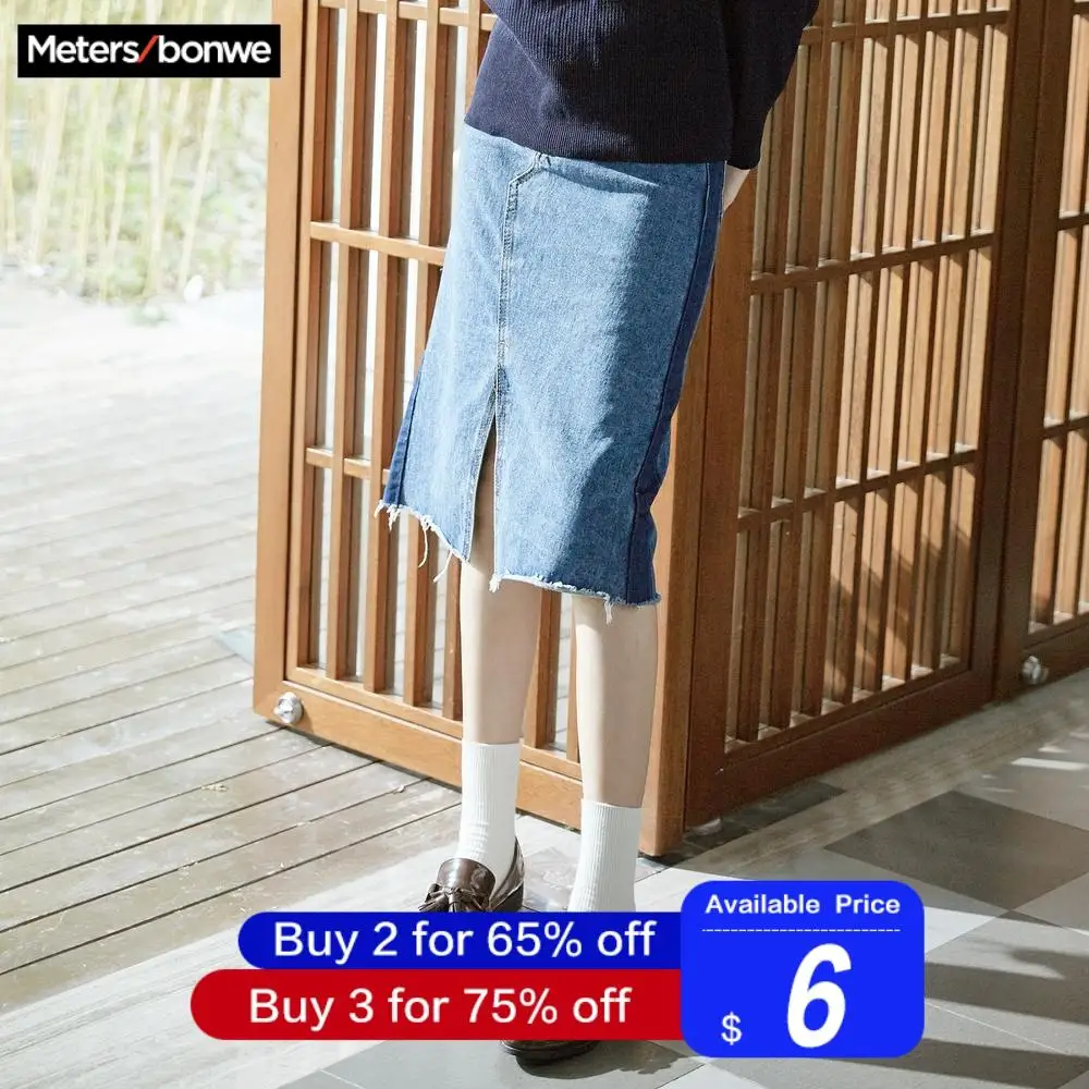 MetersBonwe раздельная Передняя рваная джинсовая юбка размера плюс новая модная летняя женская синяя Повседневная Юбка До Колена с высокой талией