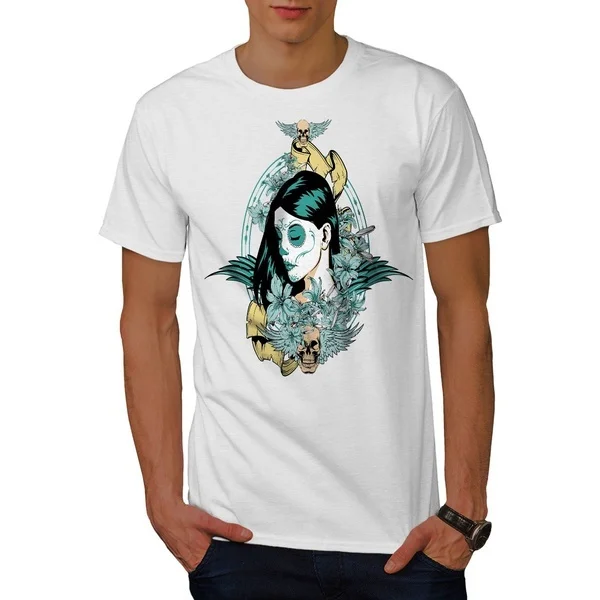 

Death Skull Mens T-shirt, Girl Portrait Graphic Design Printed TeeS-XXXXL