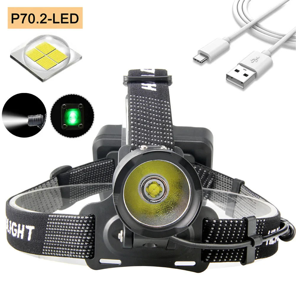 Фонарь налобный XHP70.2 светодиодный Аккумуляторный с зарядкой от USB 3 аккумулятора
