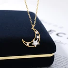 Луна и звезды ожерелья для женщин Кристалл ювелирные изделия из нержавеющей стали для украшений ручной работы полумесяц Подвески Ожерелья Coliier Femme 2021 BFF