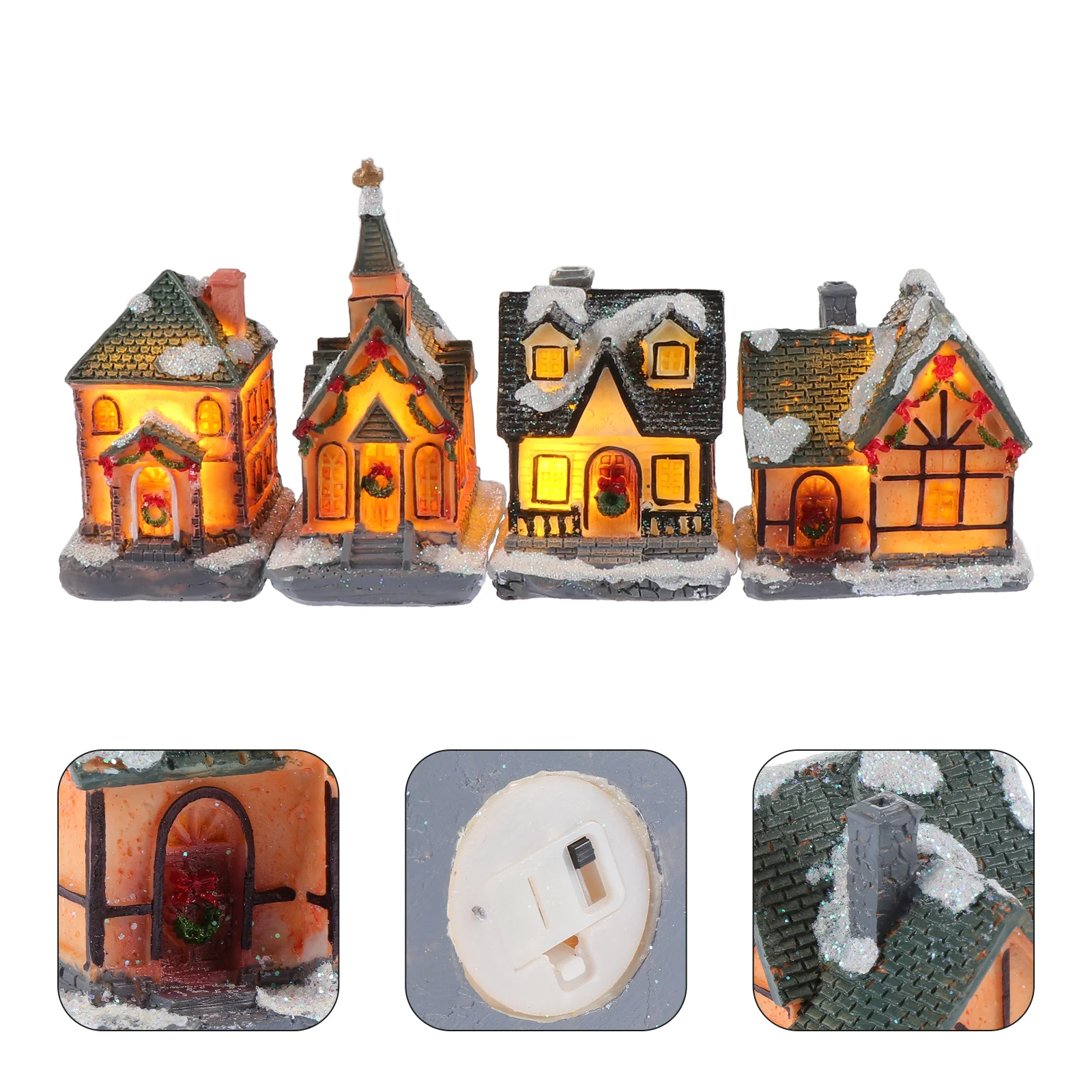 

4pcs Christmas Resin House Craft Luminous Mini House Adornment for Home
